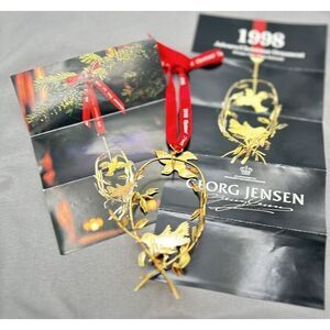 1998 Christmas Ornament Gilded Brass GEORG JENSEN Birds Dove‎ Sheaf Corn Vintage